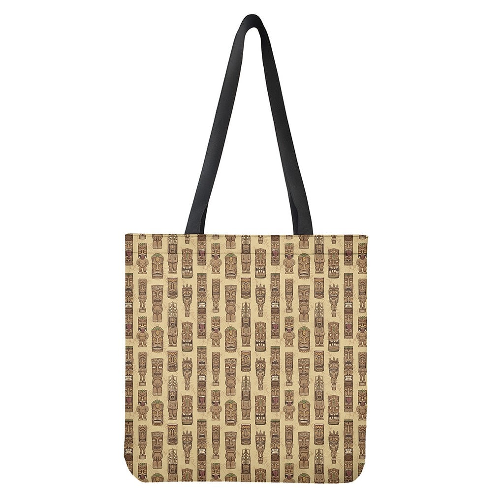 Wooden Tiki Pattern Print Polyester Tote Bag - Double-Sided, Lightweight